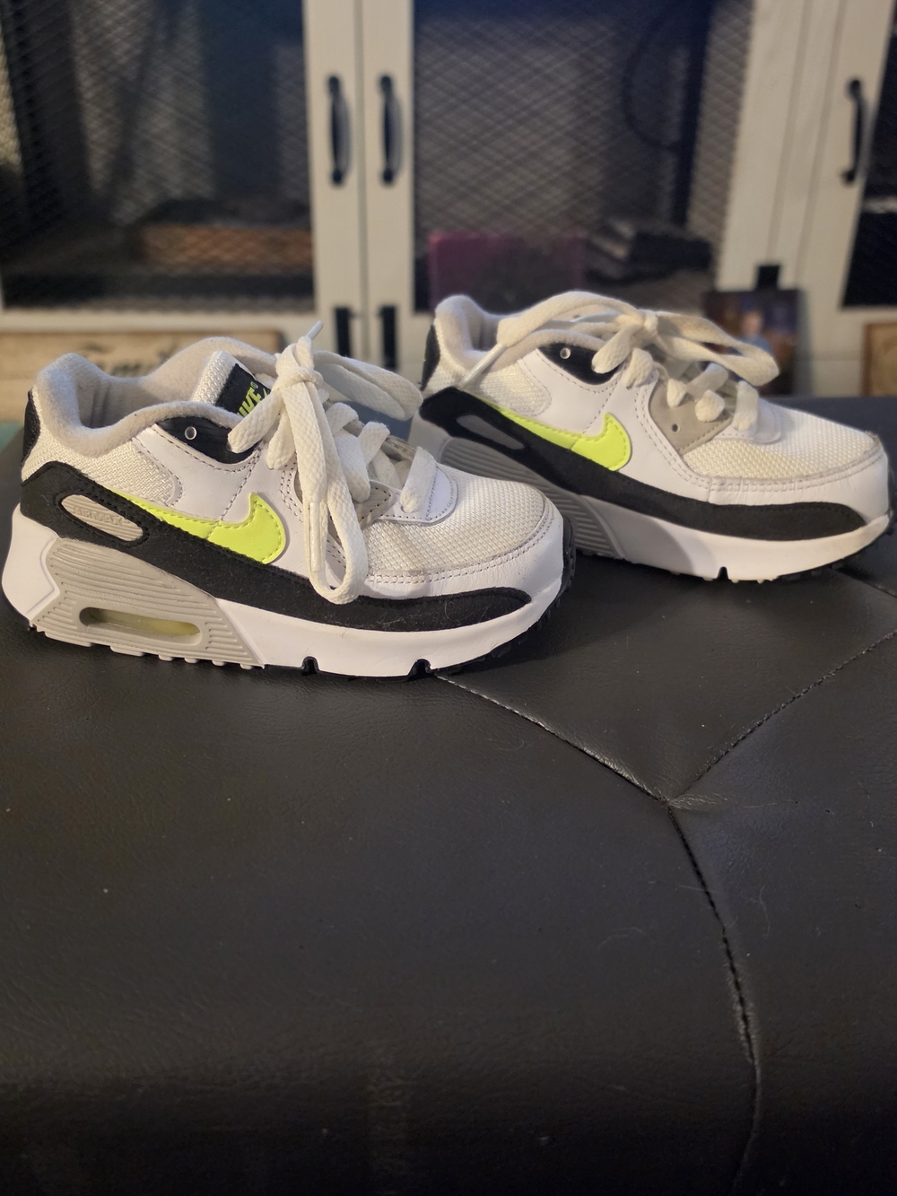 Nike Kids White and Neon Yellow/Black Sneakers